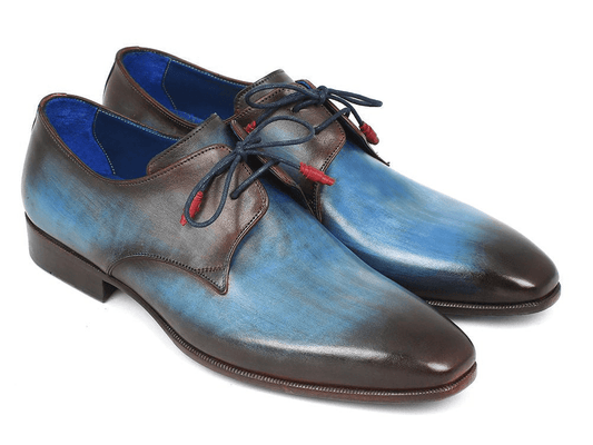 Paul Parkman Blue & Brown Hand-Painted Derby Shoes (ID#326-BLUBRW) | Monni's Boutique
