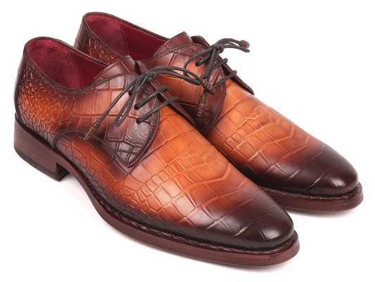 Paul Parkman Brown Crocodile Embossed Calfskin Goodyear Welted Derby Shoes (ID#5286BRW) | Monni's Boutique
