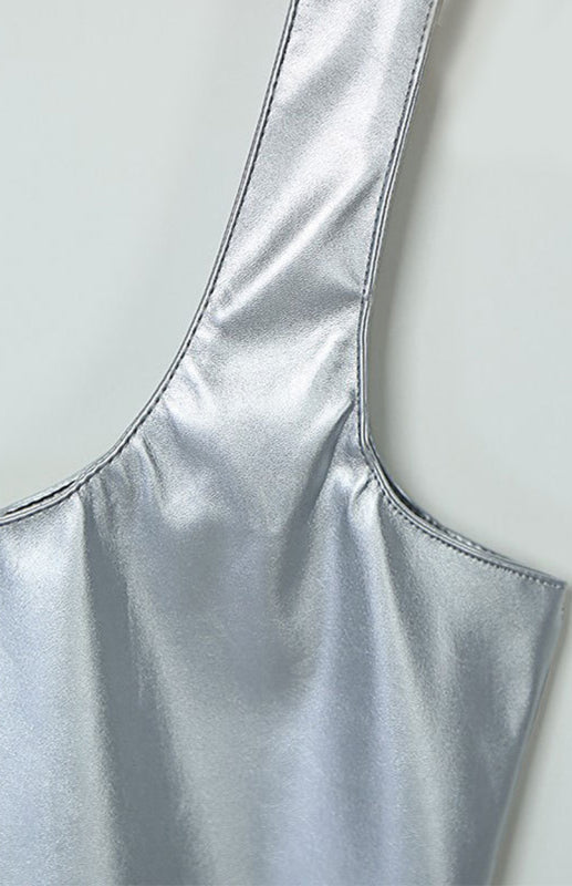 Tight-Fitting Sleeveless Sexy Pu Patent Leather Dress
