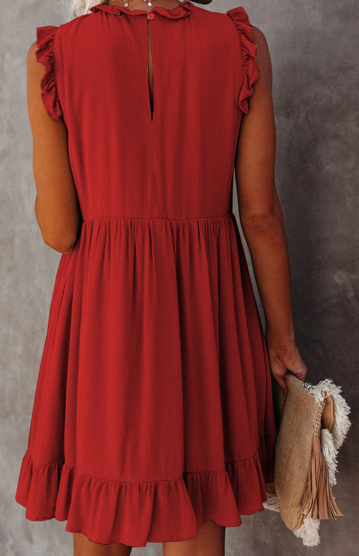 Women's Solid Color Ruffled Waist Dress